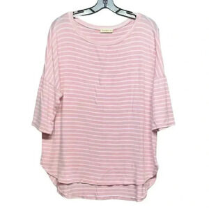 Ginger G Women's Pink Striped Boat Neck 3/4 Sleeve Pullover Top Size L